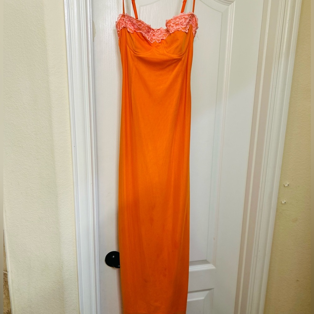 Elegant Orange Dress with Pink Trim